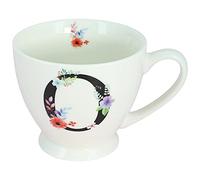 G Decor White Floral, 350ml, Alphabet A-Z Ceramic Tea Coffee XL Cup Mug, Novelty Drinkware for Morning or Evening Drink (O)