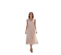G EVE Elegant Women's Sleeveless V-Neck Beaded Midi Dress | A-Line Cocktail Polyester Gown with Sparkling Embellishments | Evening Wear for Wedding Guest, Bridesmaid & Brunch | Blush - 14 UK