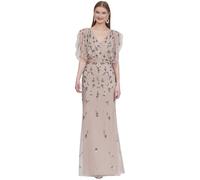 G EVE Women's Floral Full Length Evening Dress - V Neck & Draped Sleeves | Polyester Elegant Gown for Bridesmaid, Wedding Guest & Events | Zipper & Hook Eye Closure | Nude Multicolor - 14 UK