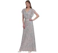 G EVE Women's Full Length Evening Dress - V Neck Kimono Sleeveless | Polyester Elegant Prom Party Gown | Zipper & Hook Eye Closure | Ideal for Evening Occasion & Wedding Guest | Silver - 10 UK
