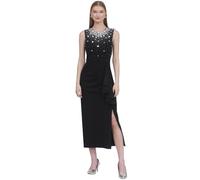 G EVE Women's Sleeveless Cocktail Midi Dress | Elegant Round Neck Bodycon Gown with Zipper & Hook Eye Closure, Sparkling Beaded Embellishments | Evening Prom Party Wear - Polyester | Black - 12 UK