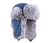 G&F Bomber Hat Trooper Trapper Hat Unisex Aviator Hat Denim Fabric Pilot Cap Bomber Hat With Ear Flaps Winter Windproof (Color : Blue, Size : 56)