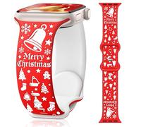 G-ficu Christmas Engraved Silicone Straps for Apple Watch Straps Women Men 46mm 45mm 44mm 42mm(S3/2/1) 49mm, Cute and Soft iWatch Strap for Apple Watch Series 11 10 9 8 7 6 5 4 3 2 1 SE Ultra Strap