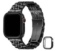 G-ficu Metal Straps with Protective Case Compatible with Apple Watch Straps Men Women 45mm 44mm 42mm, Adjustable Stainless Steel iWatch Strap for iwatch Strap Series 9 8 7 6 5 4 3 2 1 SE, Black