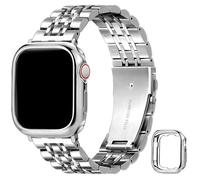 G-ficu Metal Straps with Protective Case Compatible with Apple Watch Straps Men Women 45mm 44mm 42mm, Adjustable Stainless Steel iWatch Strap for iwatch Strap Series 9 8 7 6 5 4 3 2 1 SE, Silver