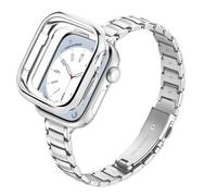 G-ficu Slim Metal Band with Case for Apple Watch Straps Women 41mm 40mm 38mm, Thin Stainless Steel Band with Protective Cover, iWatch Strap for Apple Watch Series 9 8 7 6 5 4 3 2 1 SE Strap, Silver