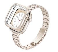 G-ficu Slim Metal Band with Case for Apple Watch Straps Women 41mm 40mm 38mm, Thin Stainless Steel Band with Protective Cover, iWatch Strap for Apple Watch Series 9 8 7 6 5 4 3 2 SE Strap, Starlight