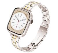 G-ficu Slim Metal Straps for Apple Watch Straps Women 38mm 40mm 41mm 42mm(Series 11/10), Stainless Steel iWatch Strap, Thin Band for Apple Watch Strap Series 11 10 9 8 7 6 5 4 3 SE, Starlight/Gold