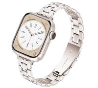 G-ficu Slim Metal Straps for Apple Watch Straps Women 38mm 40mm 41mm 42mm(Series 11/10), Stainless Steel iWatch Strap, Thin Band for Apple Watch Strap Series 11 10 9 8 7 6 5 4 3 SE, Starlight/Silver