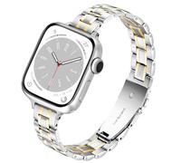 G-ficu Slim Metal Straps for Apple Watch Straps Women 46mm 45mm 44mm 42mm(S3) 49mm, Stainless Steel iWatch Strap, Thin Band for Apple Watch Strap Series 11 10 9 8 7 6 5 4 3 SE Ultra, Silver/Gold