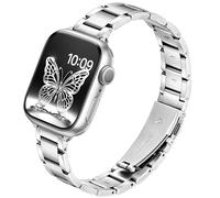 G-ficu Slim Metal Straps for Apple Watch Straps Women 46mm 45mm 44mm 42mm(S3) 49mm, Thin Stainless Steel Band, Adjustable iWatch Strap for Apple Watch Series 10 9 8 7 6 5 4 3 SE Ultra Strap, Silver