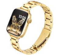 G-ficu Slim Metal Straps for Apple Watch Straps Women 46mm 45mm 44mm 42mm(S3) 49mm, Thin Stainless Steel Band, Adjustable iWatch Strap for Apple Watch Series 10 9 8 7 6 5 4 3 SE Ultra Strap, Gold