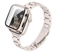 G-ficu Slim Metal Straps with Case for Apple Watch Straps Women 40mm with Screen Protector, Thin Stainless Steel Band, Adjustable iWatch Strap for Apple Watch Strap Series 6 5 4 SE, Starlight
