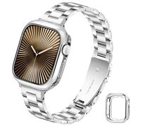G-ficu Slim Metal Straps with Protective Cover for Apple Watch Straps Women 41mm 40mm 38mm, Thin Stainless Steel Band with Case, iWatch Strap for Apple Watch Series 9 8 7 6 5 4 3 2 1 SE Strap, Silver