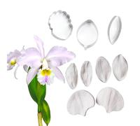 G.G.W Cattleya Orchid Petals Fondant Mould Sets 9pcs Cookie Cutters+Silicone Moulds for Cupcake Toppers Edible Sugar Craft Cake Decorating Gumpaste Clay Chocolate Candy
