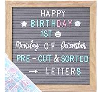 G GAMIT Felt Letter Board Message Board 10x10inch with Stand,Pre-cut&Sorted 805pcs White,Blue&Pink Changeable Letters+Weeks &Months Cursive Words,Word board Sign board with Sorting Tray&Gift Box(Gray)
