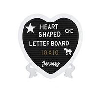 G GAMIT Heart-Shaped Felt Letter Board Message Sign,10x10 inches Message Board with 465 Changeable White&Golden Letters,Numbers,Cursive Words and Stand for Party,Pregnancy,Wall&Tabletop Decor (Black)