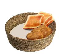 G GENLEAS Large Round Bread Warmer Basket with Stone, 11x11inches, Natural Cattail, Cordierite Stone, Serving Tortilla Sourdough Bread