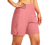 G Gradual Women's 7" Long Swim Board Shorts High Waisted Quick Dry Beach Swimming Shorts for Women with Liner Pockets, Hyper Pink, Large