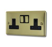 G&H Brassware CB310 13A Double Pole Polished Brass Double Socket - Metal Rockers and Black Inserts
