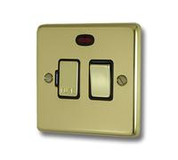 G&H Brassware CB327 13A Polished Brass Switched Fused Spur with Neon Indicator Light - Metal Rocker and Black Inserts