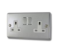 G&H Brassware CC210 13A Double Pole Polished Chrome Double Socket - Metal Rockers and White Inserts