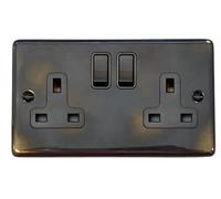 G&H CAN10B Standard Plate Polished Aged Brass 2 Gang Double 13A Switched Plug Socket