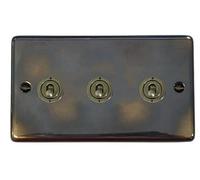 G&H CAN283 Standard Plate Polished Aged Brass 3 Gang 1 or 2 Way Toggle Light Switch