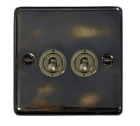 G&H CAN382-AB Standard Plate Polished Aged Brass 2 Gang 1 or 2 Way Toggle Light Switch