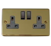 G&H CB10B Standard Plate Polished Brass 2 Gang Double 13A Switched Plug Socket