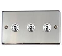 G&H CC383-PC Standard Plate Polished Chrome 3 Gang 1 or 2 Way Toggle Light Switch