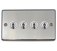 G&H CC384-PC Standard Plate Polished Chrome 4 Gang 1 or 2 Way Toggle Light Switch