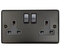 G&H CFB310-PC Standard Plate Matt Black 2 Gang Double 13A Switched Plug Socket