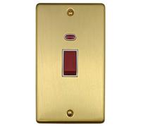 G&H CSB28W Standard Plate Satin Brushed Brass 45 Amp DP Cooker Switch & Neon Vertical Plate
