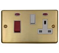 G&H CSB29W Standard Plate Satin Brushed Brass 45 Amp DP Cooker Switch & 13A Switched Socket