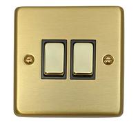 G&H CSB302 Standard Plate Satin Brushed Brass 2 Gang 1 or 2 Way Rocker Light Switch