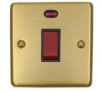 G&H CSB46B Standard Plate Satin Brushed Brass 45 Amp DP Cooker Switch & Neon Single Plate