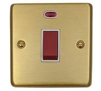 G&H CSB46W Standard Plate Satin Brushed Brass 45 Amp DP Cooker Switch & Neon Single Plate