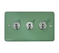G&H CSG383-SS Standard Plate Sage Green 3 Gang 1 or 2 Way Toggle Light Switch