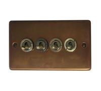 G&H CTC284 Standard Plate Tarnished Copper 4 Gang 1 or 2 Way Toggle Light Switch