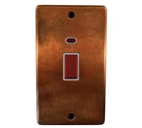 G&H CTC28W Standard Plate Tarnished Copper 45 Amp DP Cooker Switch & Neon Vertical Plate