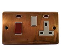 G&H CTC29W Standard Plate Tarnished Copper 45 Amp DP Cooker Switch & 13A Switched Socket
