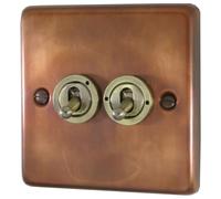 G&H CTC382-AB Standard Plate Tarnished Copper 2 Gang 1 or 2 Way Toggle Light Switch