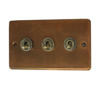 G&H CTC383-AB Standard Plate Tarnished Copper 3 Gang 1 or 2 Way Toggle Light Switch