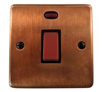 G&H CTC46B Standard Plate Tarnished Copper 45 Amp DP Cooker Switch & Neon Single Plate