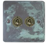 G&H CV382-AB Standard Plate Verdigris 2 Gang 1 or 2 Way Toggle Light Switch