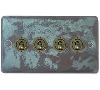 G&H CV384-AB Standard Plate Verdigris 4 Gang 1 or 2 Way Toggle Light Switch