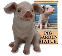 G&H Decor - Cute Piglet 30cm Resin Statue - Hand Painted Figurine - Suitable for Indoor or Outdoor Use - Weather Resistant Piggy Figurine for Garden - Cute Pig Decor - Novelty Animal Lawn Ornaments