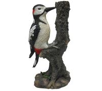 G&H Decor Great Spotted Woodpecker 30cm Resin Statue - Hand Painted Animal Garden Ornaments - Suitable for Indoor Outdoor Use - Weather Resistant Bird Ornaments for Garden - Vivid Woodpecker Figurine