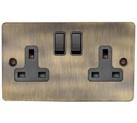 G&H FAB10B Flat Plate Antique Bronze 2 Gang Double 13A Switched Plug Socket